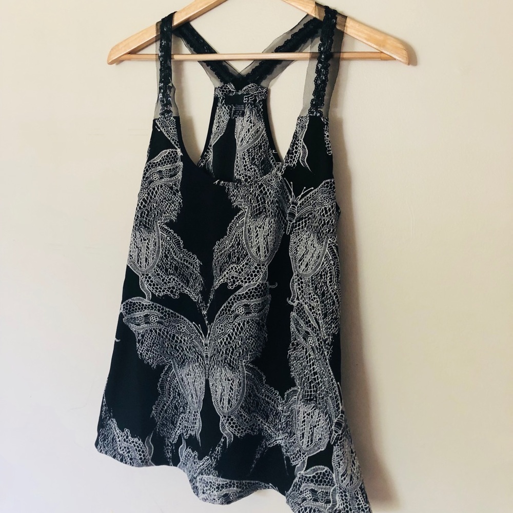 Fox Butterfly Sheer sequin black tank Xs